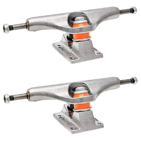 Polished Mid Profile Skateboard Trucks 139mm Set Low Profile Hanger For Street Skating, Shaft Nut Design, pair on white background