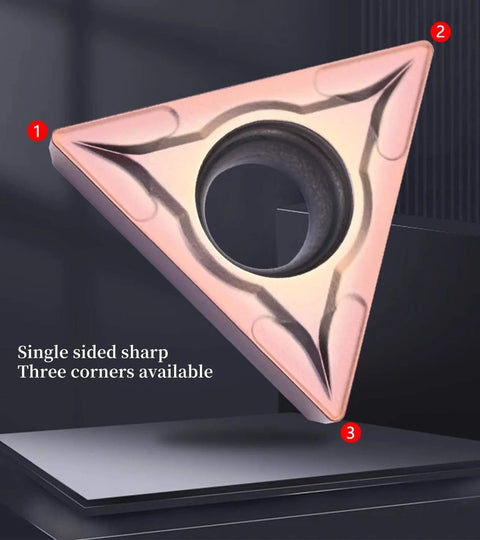 20 Piece TCMT16T304 Carbide Turning Inserts For CNC Lathe Tools Finishing And Semi Finishing Steel Stainless Steel And Cast Iron Built For Heavy Duty Metal Cutting And Long Lasting Performance, showing single sided sharp triangle with three corners