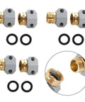 Heavy Duty 3-Pack Garden Hose Repair Kit With Rust Proof Aluminum And Zinc Alloy End Mender For Quick Leak Fixes Fit 5/8 Or 3/4 Hoses Male Female Connector Clamps No More Wasting Money On New Hoses. three hose menders, O-rings, and close-up connector detail