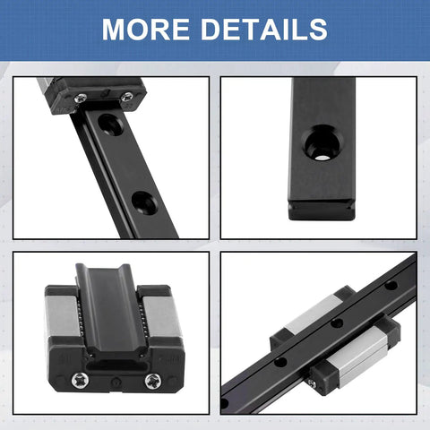 Detailed views of MGN12 450mm Linear Rail Guide With MGN12H Bearing Block for DIY 3D Printing, highlighting pre-drilled holes