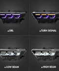 Ford Mustang Headlamp Upgrade With Sequential Animation, Slick Led Front Light For 2015-2026 Mustang, DRL, turn signals in action