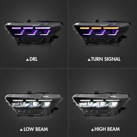 Ford Mustang Headlamp Upgrade With Sequential Animation, Slick Led Front Light For 2015-2026 Mustang, DRL, turn signals in action