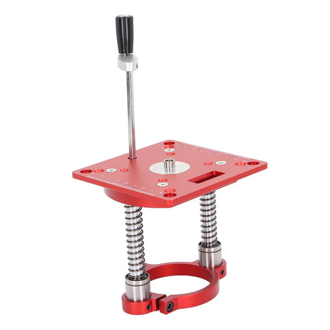 65mm Aluminum Router Table Lift System With Adjustable Height And Anodized Surface Ring Clamp For Engraving Machines And Woodworking Projects CNC Fine Height Adjustment For Smooth Operation And Precise Bit Depth For DIY Woodworking red aluminum router lift with handle
