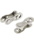 5 Pack Universal Bicycle Chain Master Link Connectors For 6 7 8 Speed Chains Quick Master Link Tool Beefy Heavy Duty Metal Repair Joint Silver Finish Durable Bike Chain Connector Set, showcasing two silver connectors on a white background.