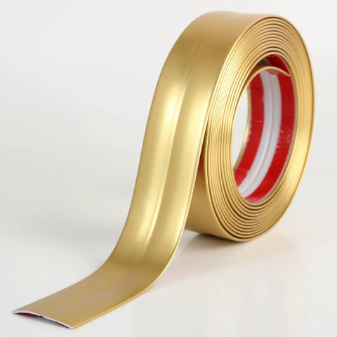 Top Tier Matte Gold L Shaped Corner Guards Peel And Stick Molding Trim For Furniture Edge Bumper, sixteen feet long roll of PVC trim.