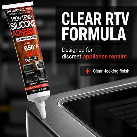 Kick Bigger Gaps With This High Temp Rtv Silicone Sealant Perfect For Oven Panel And Appliance Repair That Handles Extreme Heat Like A Boss To Keep Your Kitchen Cool, clear RTV silicone adhesive tube, 100ml, for discreet appliance repairs.
