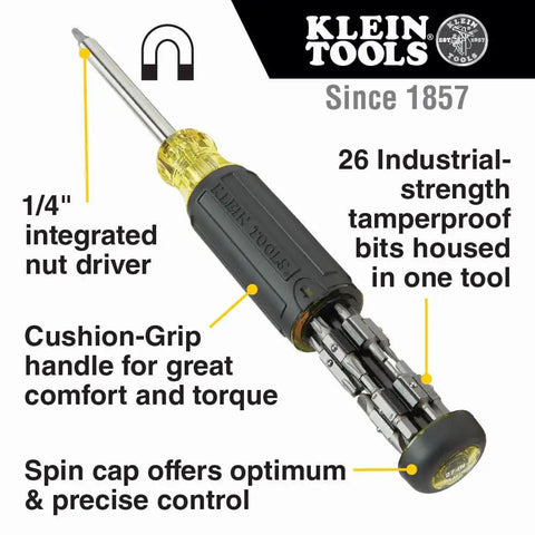 Grab And Go Multi Bit Tamperproof Screwdriver Kit With Twenty Six Onboard Bits And Quarter Inch Nut Driver Built With Rare Earth Magnets