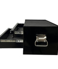 Side view of Beefy Two Drawer Portable Metal Tool Chest Cabinet with Ball Bearing Drawer Slides and 26 Inch Steel Storage Box Organizer