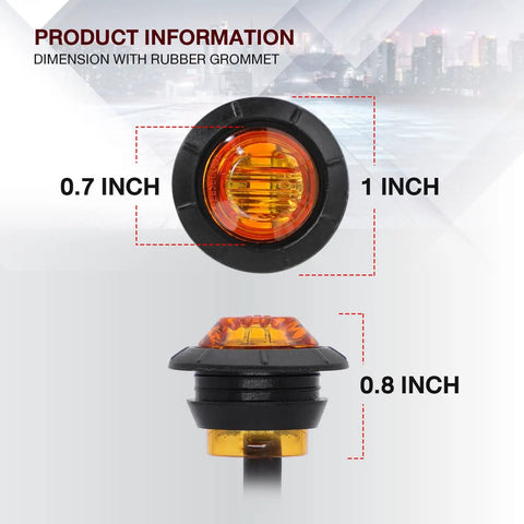 3/4 Inch Mount Amber And Red LED Clearance Bullet Side Marker Lights dimensions with rubber grommet, 0.8 inch side view