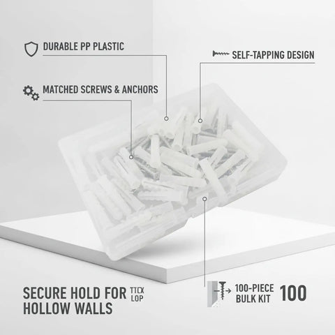 Wall Anchor And Screw Kit For Drywall And Hollow Walls Perfect For Hanging Lightweight Decor And Fixtures 100-piece