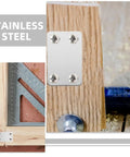 Close-up of 20 Pieces Stainless Steel Flat Brackets With Screws For Wood DIY Projects, attached to wooden surface.