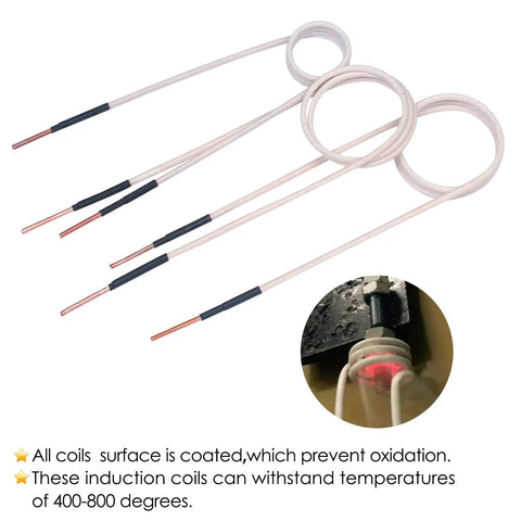 8 Piece Induction Heater Coil Kit for Flameless Bolt and Nut Removal with pro-grade coils in various sizes shown in use.