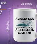 15oz White Sailor Coffee Mug For Boaters And Captains with wave design and motivational quote, 4.4 x 3.3 inches