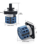Heavy Duty Rotary Selector Switch 20A 440V Two Pole Three Position Cam Switch With Eight Terminals, product dimensions shown