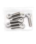 Heavy Duty 304 Stainless Steel M8 X 30Mm Shoulder Swing Lift Eye Bolts in clear storage case, set of six fasteners.