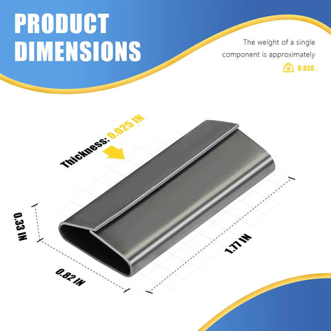 Closed Push Type Seals For Three Quarters Inch Steel Strapping, 1.77 Inch Length, Heavy Duty Metal Clips dimensions