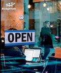 Open Sign Bundle With Business Hours Clock, Will Return Clock, Double Sided Open Closed Sign With Suction Cups on cafe window