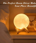 7 Inch Moon Lamp with 16 Color Options and 148 Modes Remote or Touch Control on wooden stand by bedside