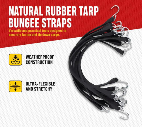 50 Pack 31 Inch Natural Rubber Tarp Bungee Straps with Crimped S Hooks and Galvanized Steel Ends for Securing Cargo