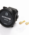 Beefy Built Tough Mechanical Engine Hour Meter Gauge For 8 To 80 Volt DC Or 110 To 250 Volt AC Systems Tracks Running Hours To 99,999.9 0.1 Hour Resolution Simple 2-Inch Round Mount Ideal For Boats ATVs UTVs Snowmobiles Lawn Tractors Generators, black 2-inch round quartz hour meter with terminals