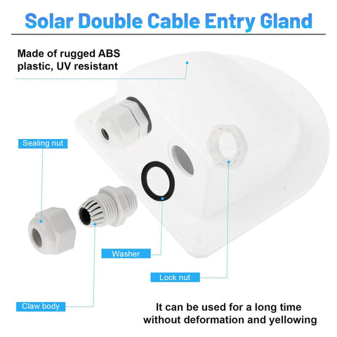 Waterproof Solar Cable Entry Gland Double Pass Through For All Cable Types 2mm2 To 6mm2 White with M16 Nut