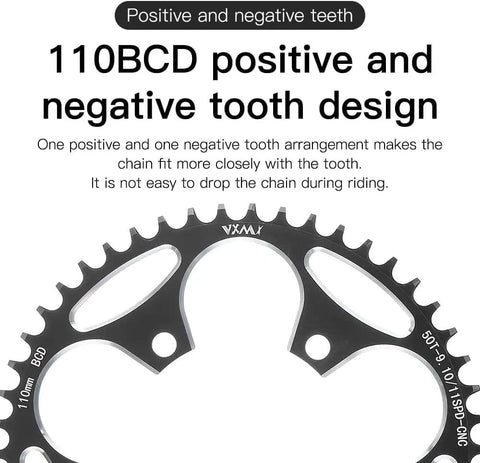 110 BCD CNC Machined 7075 T6 Aluminum Narrow Wide Chainring For Road Bikes with positive and negative tooth design