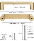 Brushed Brass Cabinet Handles 4 Pack Gold Drawer Pulls 3-3/4 Inch 96mm Hole Spacing 109mm Overall Length 18mm Projection Diagram