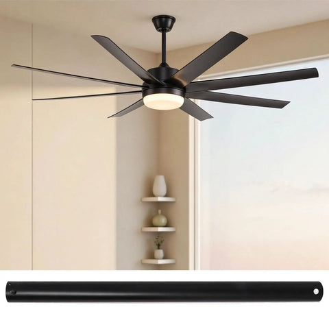 Hella Sturdy 16 Inch Ceiling Fan Extension Rod Non Threaded Drop Pipe Built Tough For No Fuss Install And Solid Support On Just About Any Standard Roof Mount In Matte Black with ceiling fan above.