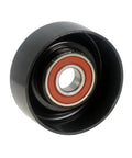 Beefy Serpentine Belt Drive Idler Pulley And Tensioner For OEM-Quality Routing, Heavy-Duty Belt Wheel That Fits Cars And SUVs, Easy Install Replacement For Reliable Power And Slippage-Free Performance, black steel pulley with red bearing