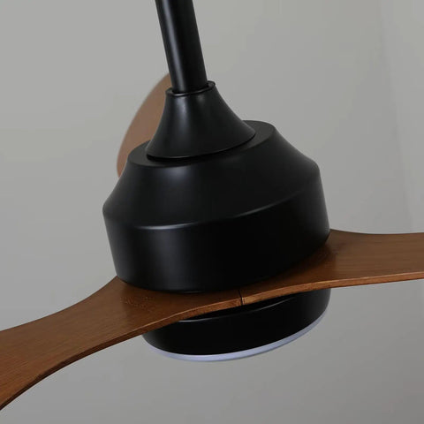 Modern 52 Inch Reversible Ceiling Fan with LED Light, 3 Walnut ABS Blades Quiet DC Motor close-up view