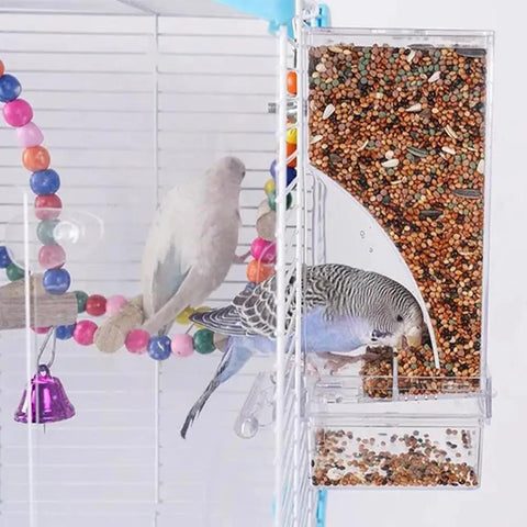 Dope Game Changer No Mess Bird Feeder For Cage With Auto Seed Guard And Hull Catch Trough For Parrots And Parakeets Super Clear Plastic Food Bowls Two Pack with birds feeding