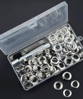 Grommets One Half Inch Heavy Duty Metal Eyelets Kit For Fabric Curtains Tents And Boat Covers Repair Hammer On Grommet Set, open box view