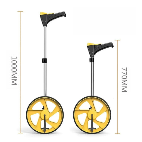 Pro Grade Digital Measuring Wheels Two Pack Featuring Bright Backlit Lcd Panel And Collapsible Telescopic Handle, showing two sizes.