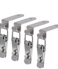 4 Pack 90 Degree Duck Mouth Hook Lock Hasp Set, Silver Metal Spring Latch Catch For Cabinets And Wooden Boxes, shown in angled view