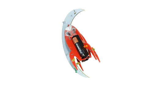 Spaceship Kit STEM Project Learn How To Solder Beginner Friendly Electronics Set With Tools Included For Teens 12 Plus And Adults To Build Real Circuits And Show Off Your Soldering Skills. red spaceship STEM solder kit with 9V battery and LED lights