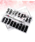 Miniature Countersunk Screw Set With Transparent Storage Case for glasses, watches, DIY projects, showing tool and screws.