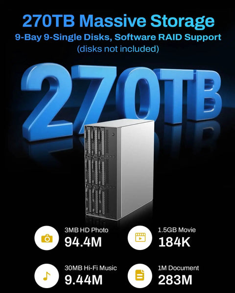 Plug Straight Into Legit Heavy Duty Storage With This Nine Bay External Hard Drive Enclosure featuring 9-Single Disk slots for massive storage.