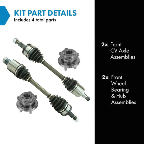 Front CV Axle Assemblies With Wheel Bearing And Hub, 4 Piece Kit, image showing parts included in the set