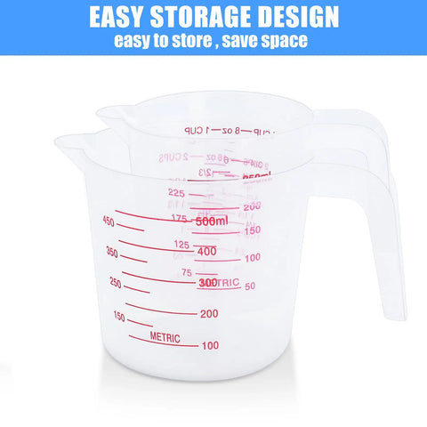 Two Pack Measuring Cup Set 250 Milliliters And 500 Milliliters BPA Free Non Toxic Kitchen Measuring Cups stacked with red markings