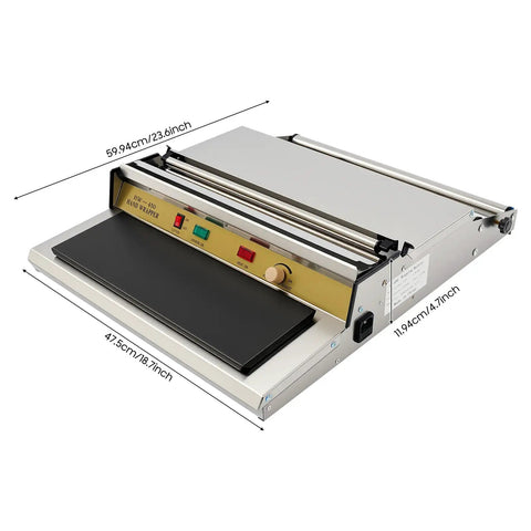 Heavy Duty 18 Inch Hand Wrapping Machine Pro Level Food Film Sealer with stainless steel body and adjustable heat controls.