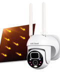 Solar Powered Wireless Outdoor Camera With 2K PTZ Pan Tilt, Battery Security Cam With Spotlight, showing solar panel charging.