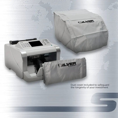 Fast Mixed Currency Money Counter That Handles US Dollars Euros Canadian Dollars British Pounds And Mexican Pesos With Quick Counting And 5 Point Counterfeit Detection UV MG IR DD MT DBL HLF CHN S6500 with dust cover and accessories displayed