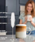 Complete Home Coffee Frother Set With Upgraded Ultra Stand Barista Grade Handheld Milk Foam Maker with sleek stand