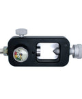 Scuba Tank Refill Adapter for DIN Valve Systems, 4500 PSI Refill, pressure gauge and connector visible, side view