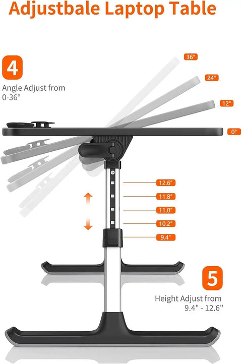 Adjustable Laptop Desk Tray For Bed And Couch Portable Folding Table With 5 Height Levels And 4 Tilt Angles Side View
