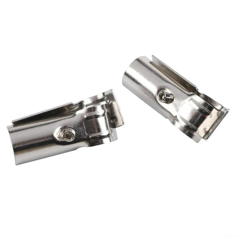 Two stainless steel T-pipe clamps for rails shelves fences and kennels provide rust resistant support for pet housing solutions