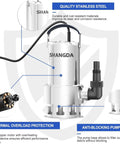 Heavy Duty Submersible Sump Pump Featuring Solid Stainless Steel Build And Smooth 5500 GPH Drainage for pool, hot tub, pond water removal.