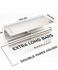 Two In One Bathroom Organizer Lifesaver Dual Toilet Paper Holder With Built In Shelf And 3M Adhesive Tape shown unpacked.