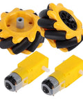 Mecanum Wheel Set For TT Geared Motors DIY Robot Car, 60mm Yellow And Black Wheels, Left And Right Drive Components, ABS Rubber Build
