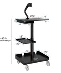 Heavy Lifter Mobile Workstation Cart With No Sweat Rolling Casters And Fully Adjustable Gas Spring Monitor Stand dimensions and details.